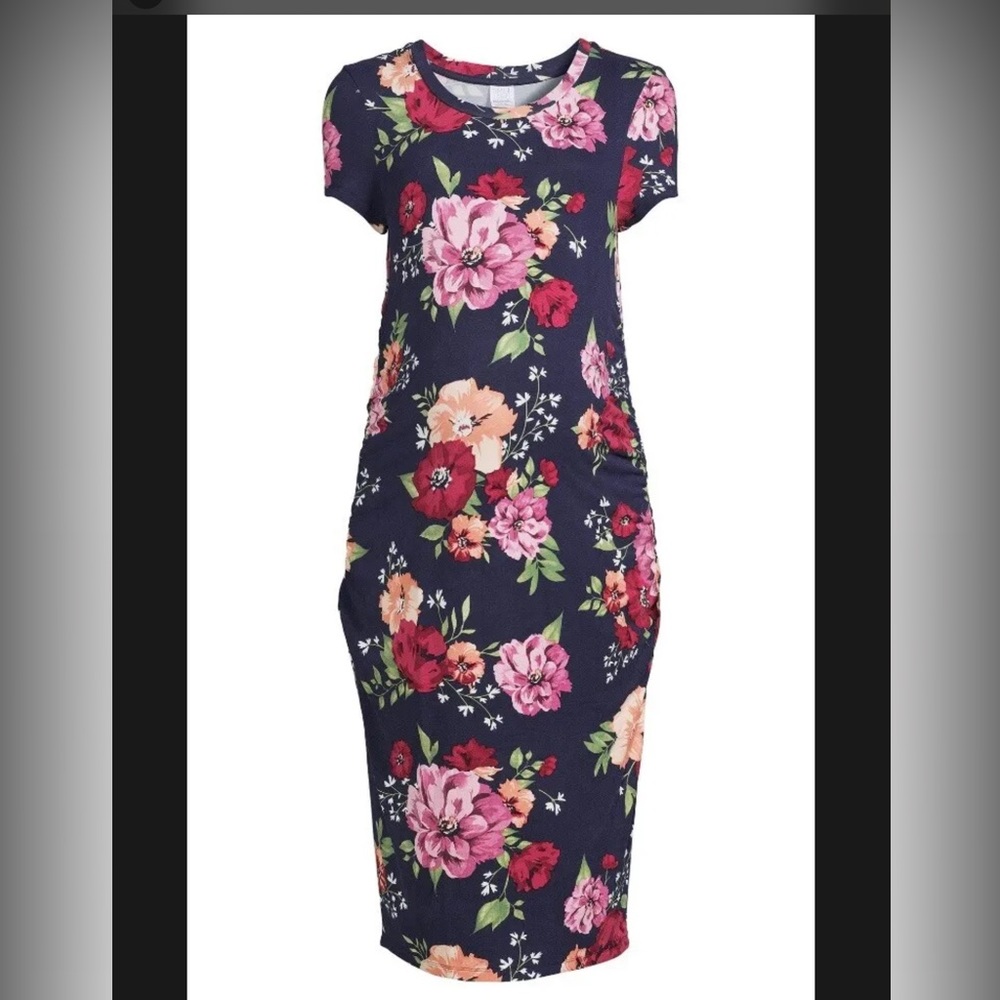 Time and True Maternity Semi-Fitted  short sleeve dress Floral